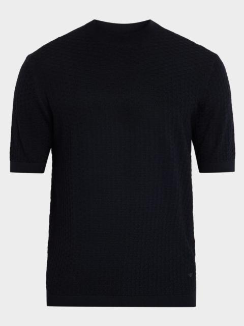 EMPORIO ARMANI Men's Wool Honeycomb Jacquard Short-Sleeve Sweater