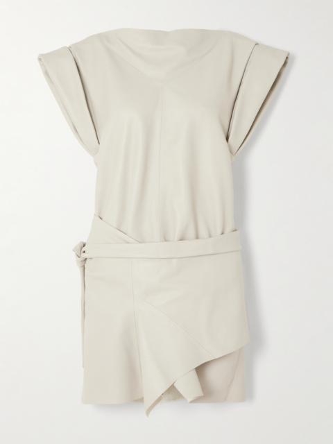 Isabel Marant Bernadette Belted Asymmetric Wrap-effect Leather Mini Dress