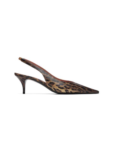 Amina Muaddi Brown Anok Sling 55 Snakeskin Heels