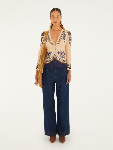 FARM RIO Liz Lace Buttoned Blouse