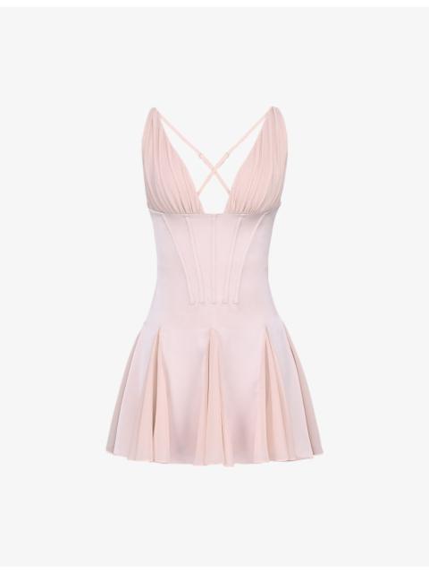 House of CB Samida Plunge-Neck Stretch-Satin Mini Dress