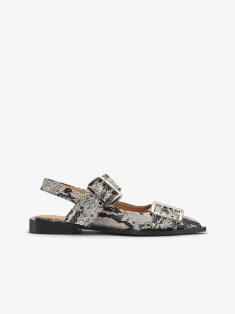 GANNI SNAKE PRINTED FEMININE BUCKLE BALLERINAS