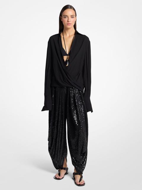 MICHAEL KORS COLLECTION Hand-Embellished Sequin Georgette Jersey Draped Pants