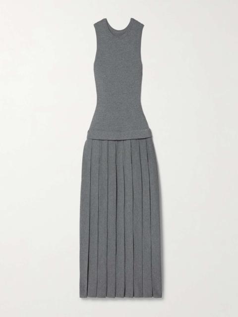 Cassette pleated ribbed wool-blend midi dress