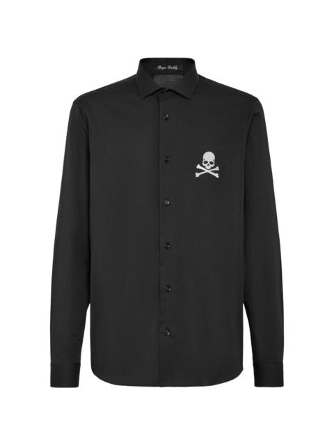 skull-embroidered cotton shirt