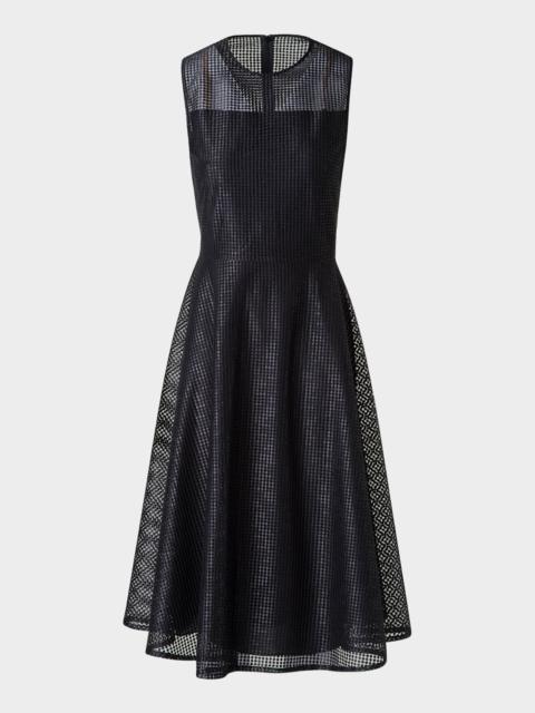 AKRIS Embroidered Mesh Sleeveless Flare Dress