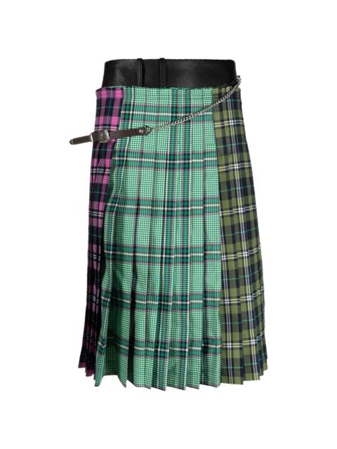 pleated plaid-patterned midi skirt