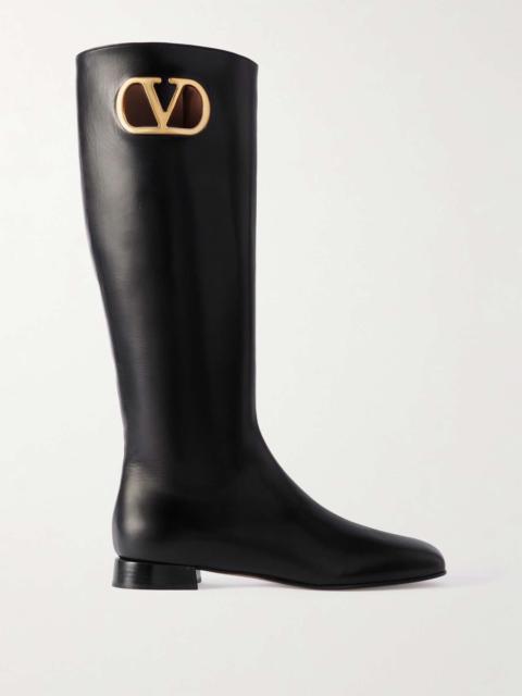 VLOGO embellished leather knee boots Black