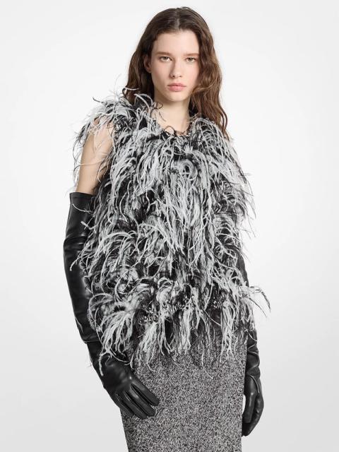 MICHAEL KORS COLLECTION Hand-Embroidered Feather Tweed Sweater Top