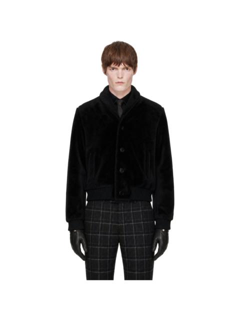 ERNEST W. BAKER Black Shawl Collar Shearling Bomber Jacket