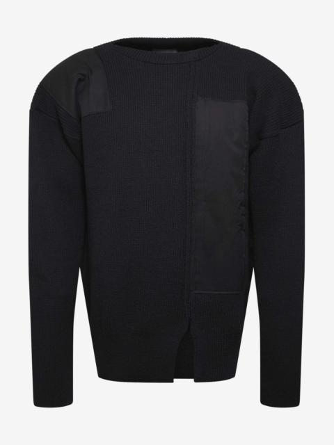 Black Wool Sweater with Contrast Patches