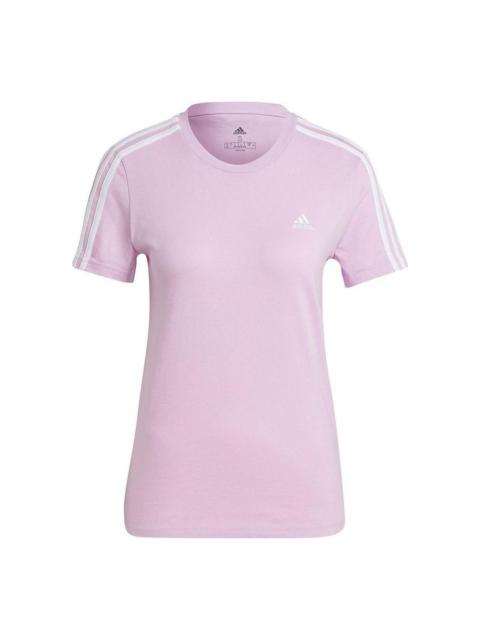 (WMNS) adidas Essentials Slim 3-Stripes T-Shirt Asia Sizing 'Purple White' GL0790