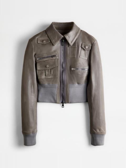Tod's AVIATOR JACKET IN LEATHER - GREY