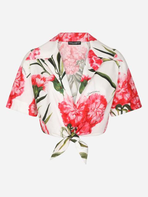 Carnation-print poplin shirt with knot detail