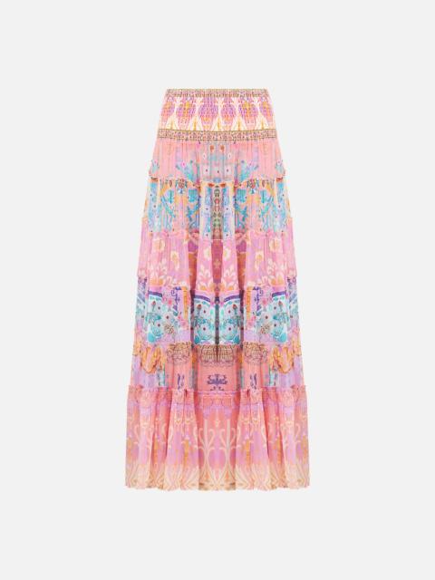 CAMILLA SHIRRED WAIST TIERED CIRCLE SKIRT