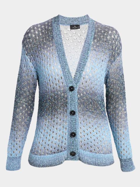 Etro Paillette Ombre Open-Knit V-Neck Cardigan