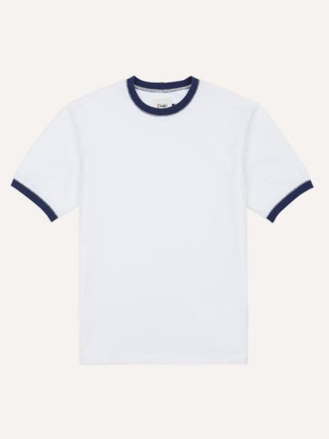 Drake's White and Navy Tipped Ringer T-Shirt