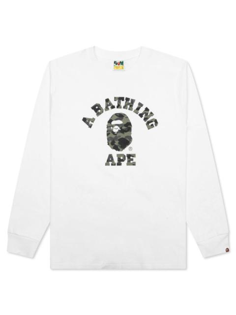 A BATHING APE® 1ST CAMO COLLEGE LONG SLEEVE TEE - GREY/GREEN