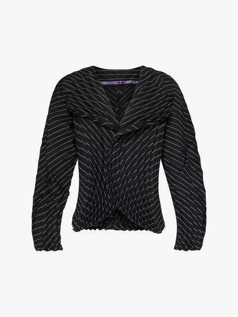 ISSEY MIYAKE Curved pleated pinstriped wool-blend jacket