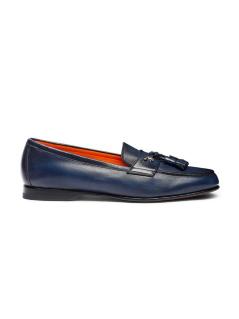 Santoni Men's blue leather Andrea tassel loafer