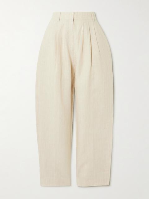 POSSE Lucille Pleated Pinstriped Linen Straight-leg Pants