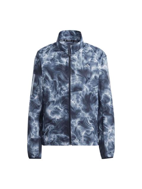 adidas (WMNS) adidas Own The Run Allover Print Hooded Running Windbreaker Jackets 'Blue White' IJ5427