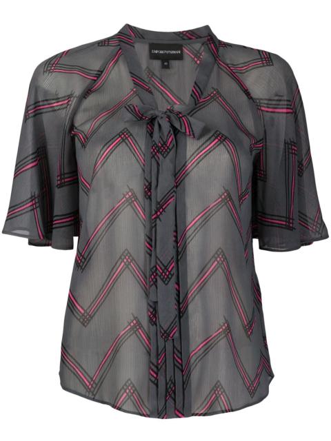 EMPORIO ARMANI tie-front zigzag blouse