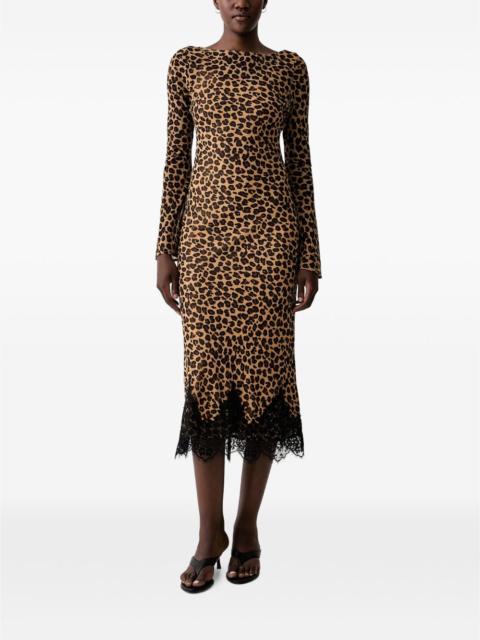 Never Fully Dressed leopard-print lace-trim midi dress