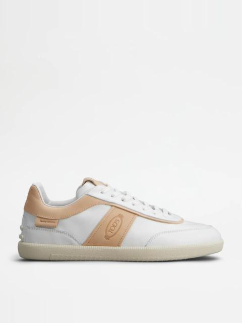 TOD'S TABS SNEAKERS IN LEATHER - WHITE, BEIGE