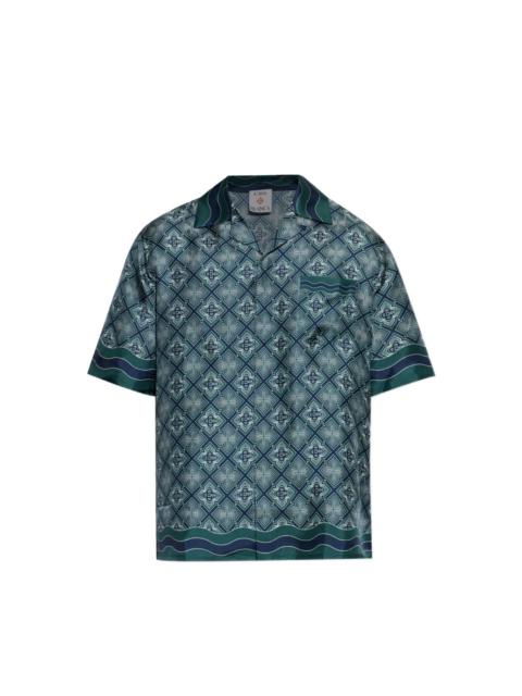 CASABLANCA DARK GREEN RADIATING MONOGRAM SHORT SLEEVE SILK SHIRT