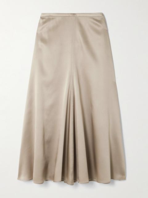 Brunello Cucinelli Gathered Silk-satin Midi Skirt