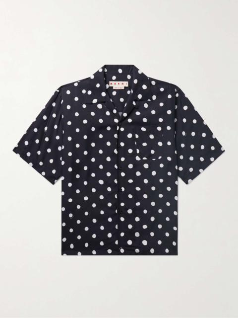 Convertible-Collar Polka-Dot Satin Shirt