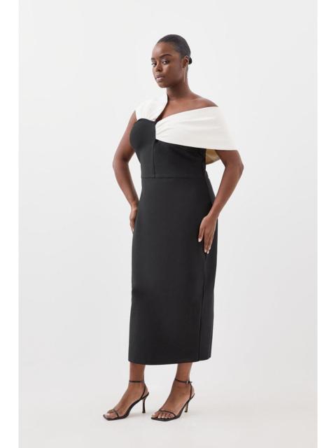 KAREN MILLEN Plus Size Figure Form Bandage Knit Asymmetric Strap Midi Dress