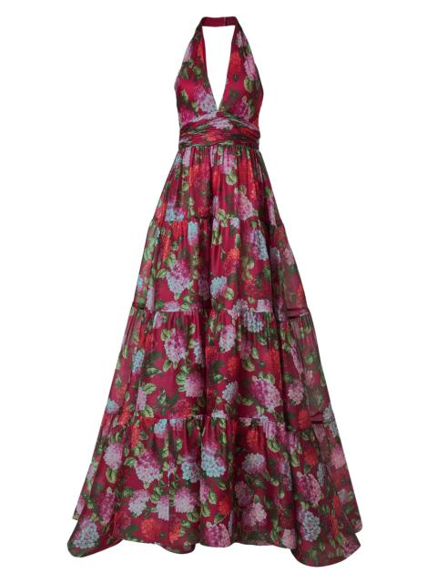 CAROLINA HERRERA Women's Floral Halterneck Tiered Gown - Cranberry Multi