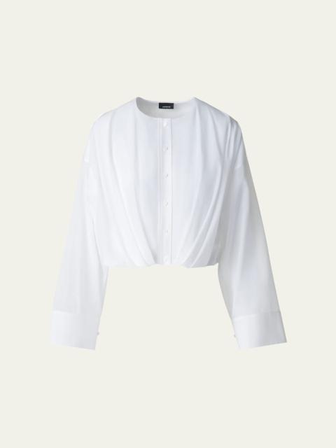 AKRIS Pleated Button Down Cotton Voile Blouse