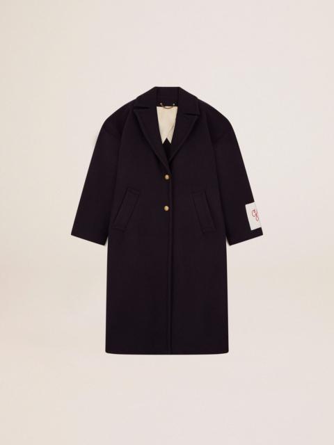Golden Goose Women's single-breasted cocoon coat in dark blue wool with gold button
