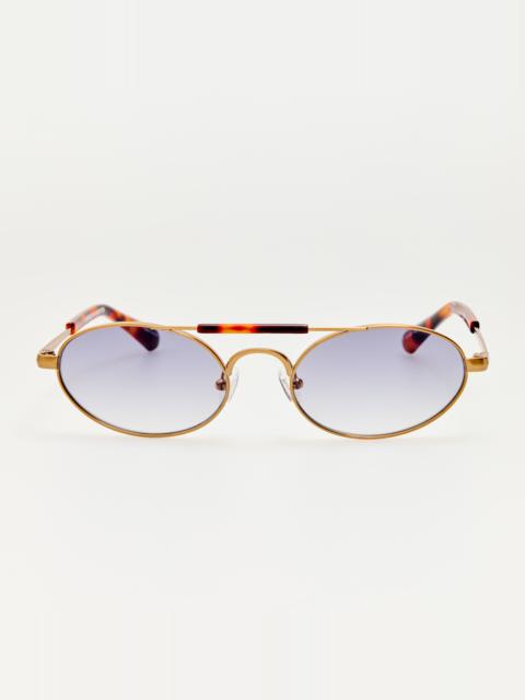 LINDA FARROW Oval Sunglasses in Gold and Tortoiseshell