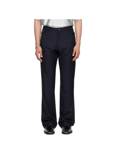 BALENCIAGA Navy Fine Wool Pinstripe Trousers