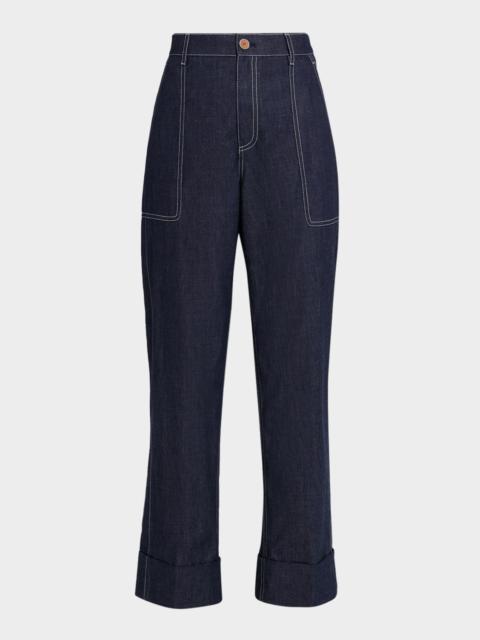 Lafayette 148 New York Highline Cropped Cotton Chambray Pants