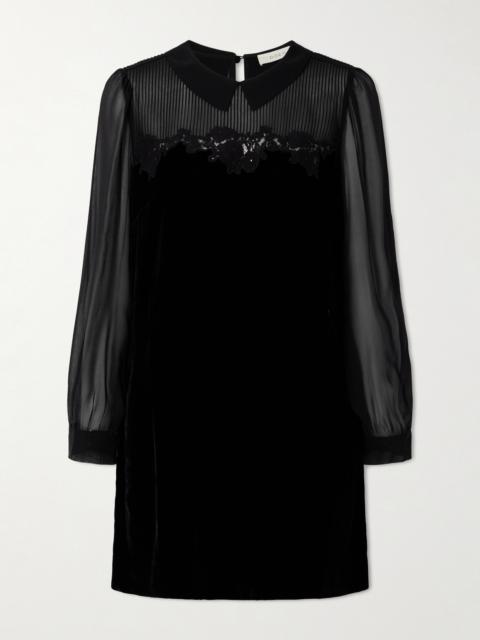 DÔEN Madelynne Corded Lace And Silk Chiffon-trimmed Velvet Mini Dress