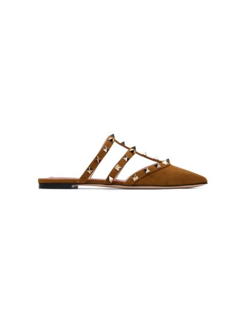 Valentino Brown Rockstud Suede Mule Flats