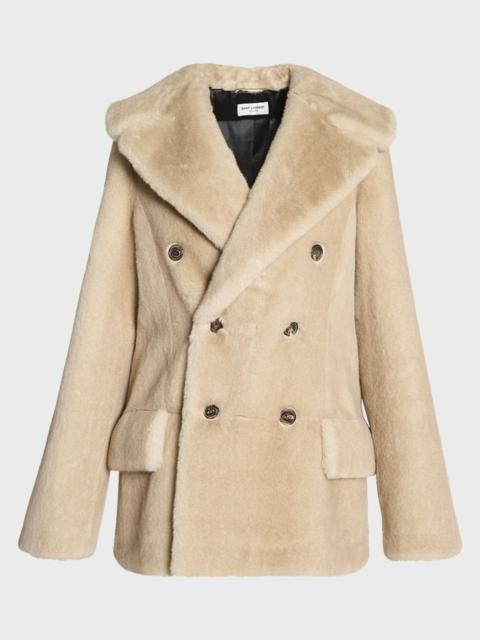 SAINT LAURENT Manteau Double-Breasted Faux Fur Jacket