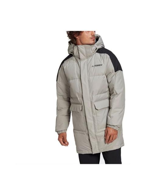 adidas terrex Colorblock Outdoor mid-length hooded down Jacket Couple Style Gray GL7413