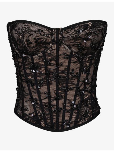 House of CB Suri Bead-Embellished Lace Corset Top