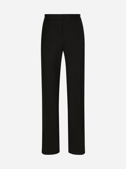 Stretch wool straight-leg pants