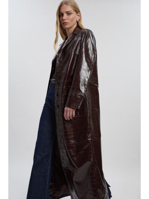 KAREN MILLEN High Shine Croc Embossed Leather Belted Trench Coat