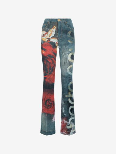 Roberto Cavalli Garden Rose Print Jeans