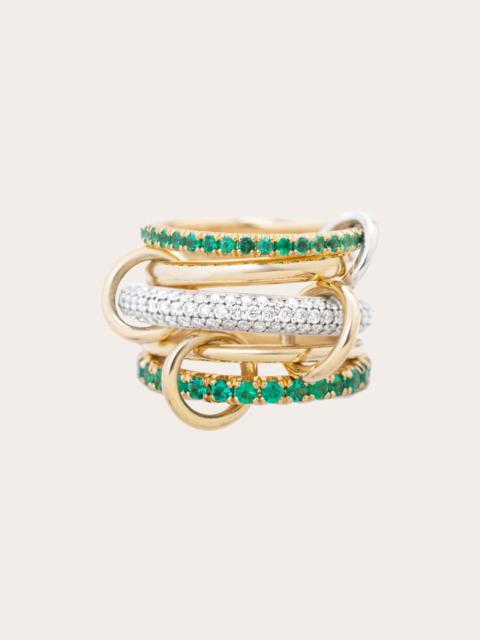 Spinelli Kilcollin Chloe Vert 18K Gold Sterling Silver Emerald and Diamond Pavé Linked Rings