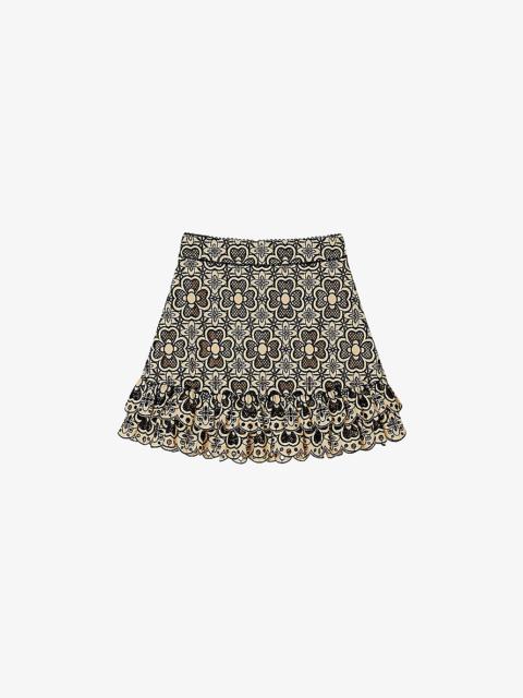 Floral broderie-anglaise embroidered cotton mini skirt