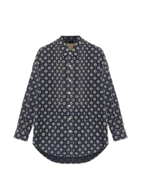 R13 pintuck-details drop-neck floral-print cotton shirt